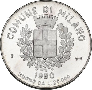 obverse: Italy .  Italian Republic. AR Buono of 20.000 Lire 1980. Comune di Milano. 