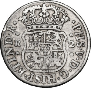 obverse: Mexico.  Philip V (1700-1746). AR 2 Reales, 1743-Mo, Mexico City