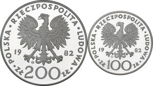 reverse: Poland.  John Paul II (1978-2005). Official set for the visit to Poland of the Pope containing 200 and 100 zloty 1983