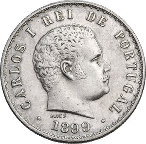 obverse: Portugal.  Carlos I (1889-1908). AR 500 Reis 1899