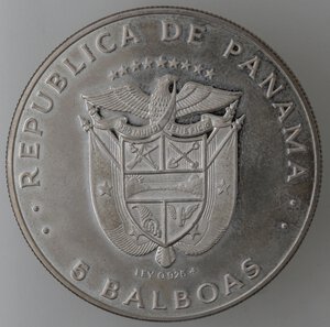 obverse: Panama. 5 Balboas 1976. Ag 925. 