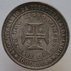 reverse: Portogallo. Carlo I. 1889-1908. 1000 reis 1898 per i 400 anni della scoperta dell India. Ag. 