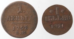 reverse: Lotto di 2 monete. Russia. Denga 1798. Germania. Heller 1821. Ae. 