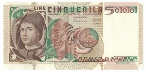 obverse: Banconote. Repubblica Italiana. 5.000 Lire Antonello da Messina. Dec. Min. 19-10.1983. 