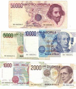 obverse: Banconote. Repubblica Italiana. Lotto di 5 banconote assortite. 
