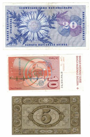 reverse: Banconote. Estere. Svizzera. Lotto di 3 banconote. BB. 