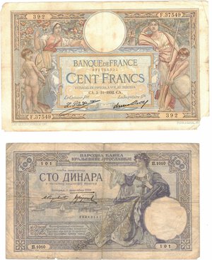 obverse: Banconote. Estere. Lotto di 2 banconote. Francia e Yugoslavia. qBB. 