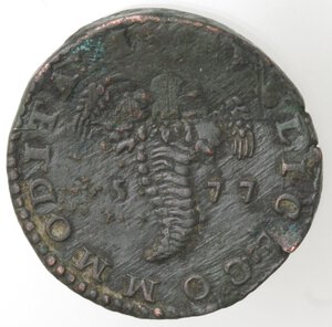reverse: Napoli. Filippo II. 1556-1598. Tornese 1577. Testina di medusa sul collo. Ae. 
