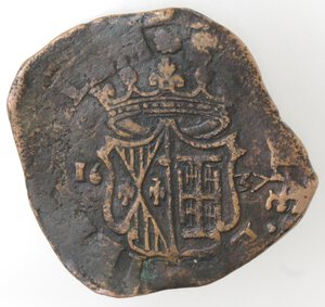 reverse: Napoli. Filippo IV. 1621-1665. Grano 1637. Al rovescio stemma curvilineo. Ae. 