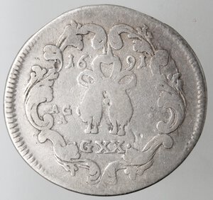 reverse: Napoli. Carlo II. 1674-1700. Tarì 1691. Ag.