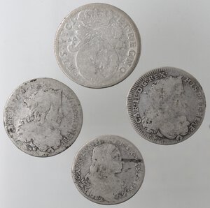 obverse: Napoli. Carlo II. 1674-1700. Lotto di 4 monete. Tarì 1684, 1698, 1699 e Carlino 1685. Ag. 