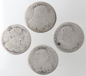 obverse: Napoli. Carlo II. 1674-1700. Lotto di 4 monete. Carlino 1684, 1686, 1688 e 1689. Ag. 