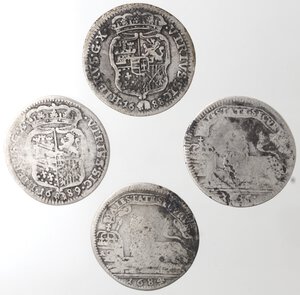 reverse: Napoli. Carlo II. 1674-1700. Lotto di 4 monete. Carlino 1684, 1686, 1688 e 1689. Ag. 