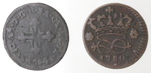 obverse: Vittorio Amedeo III. 1773-1796. Lotto di 2 monete. 2 denari 1780 e Mezzo Soldo 1784. Ae. 