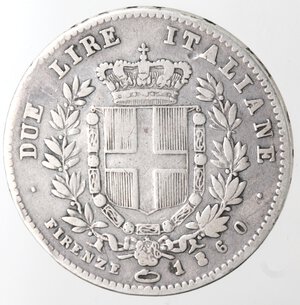 reverse: Vittorio Emanuele II. Re Eletto. 1859-1861. 2 lire 1860 Firenze. Ag. 