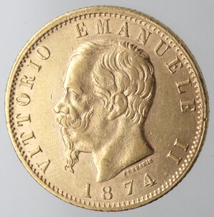 obverse: Vittorio Emanuele II 20 lire 1874 M 