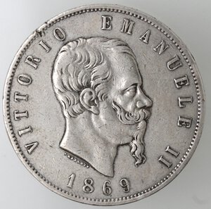 obverse: Vittorio Emanuele II. 1861-1878. 5 lire 1869 Milano. Ag. 
