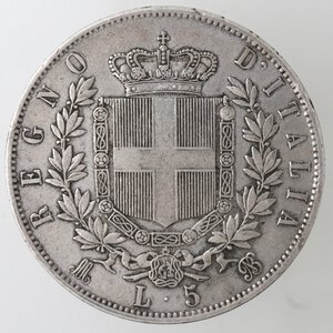 reverse: Vittorio Emanuele II. 1861-1878. 5 lire 1869 Milano. Ag. 