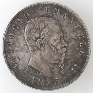 obverse: Vittorio Emanuele II. 1861-1878. 5 lire 1873 Milano. Ag. 