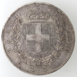 reverse: Vittorio Emanuele II. 1861-1878. 5 Lire 1877 Roma. Ag.