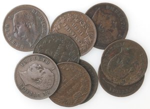 obverse: Umberto I. 1878-1900. Lotto di 9 monete. 2 Centesimi 1897, 1898 (3 pz.) e 1900 (5 pz.). Ae.