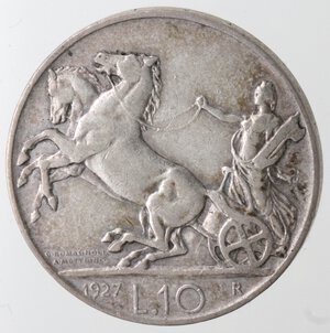 reverse: Vittorio Emanuele III. 1900-1943. 10 lire 1927 Biga una rosetta. Ag. 