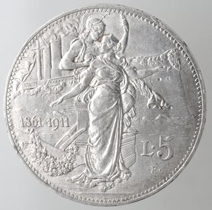 reverse: Vittorio Emanuele III. 1900-1943. 5 lire 1911 Cinquantenario. Ag. 