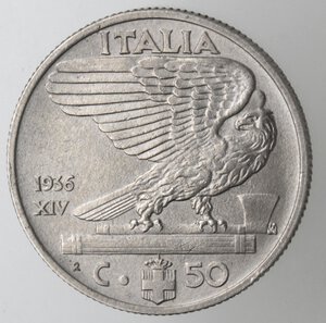 reverse: Vittorio Emanuele III. 1900-1943. 50 Centesimi Impero 1936 Anno XIV. Ac. 