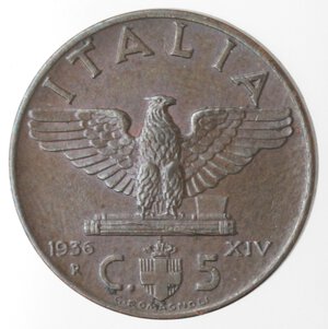 reverse: Vittorio Emanuele III. 1900-1943. 5 Centesimi 1936 XIV Impero. Ae. 