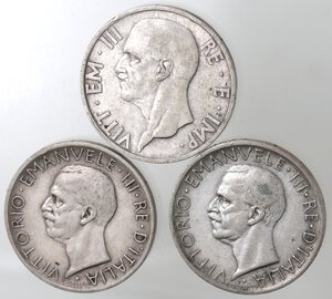 obverse: Vittorio Emanuele III. 1900-1943. Lotto di 3 monete. 5 Lire 1936 Fecondità, 5 Lire 1928 1 rosetta e 5 Lire 1928 2 rosette. Ag. 