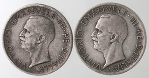 obverse: Vittorio Emanuele III. 1900-1943. Lotto di 2 monete. 5 Lire 1928 1 rosetta e 5 Lire 1928 2 rosette. Ag. 