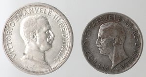 obverse: Vittorio Emanuele III. 1900-1943. Lotto di 2 monete. 2 Lire 1914 e 5 Lire 1928 1 Rosetta Rara. Ag. 