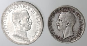 obverse: Vittorio Emanuele III. 1900-1943. Lotto di 2 monete. 2 Lire 1916 e 5 Lire 1928 Rara. Ag. 