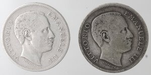 obverse: Vittorio Emanuele III. 1900-1943. Lotto di 2 monete. Lira 1901 e 1902 Aquila sabauda. Ag. 