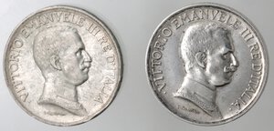 obverse: Vittorio Emanuele III. 1900-1943. Lotto di 2 monete. Lira 1916 (Rara) e 1917 Quadriga briosa. Ag. 