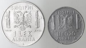 reverse: Vittorio Emanuele III. Albania. 1900-1943. Lotto di 2 monete. Lek 1939 e 0,20 Lek 1940. Ac. 