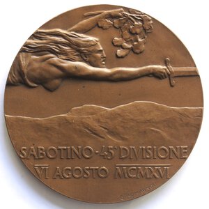 obverse: Medaglie. Gorizia. Vittorio Emanuele III. 1900-1943. Medaglia 1916 per la presa del monte Sabotino. Ae. 