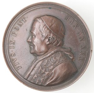 obverse: Medaglie. Roma. Pio IX. 1846-1878. Medaglia anno XXX. 1875. Ospizio per i poveri. Ae. 