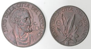 obverse: Vaticano. Pio XI. 1929-1938. Lotto di due monete. 10 Centesimi 1931 e 5 Centesimi 1931. Ae. 