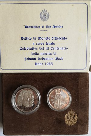 obverse: San Marino. Dittico 500 Lire + 1.000 Lire 1985. Ag. J. S. Bach. 