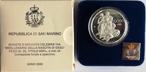 obverse: San Marino. 10.000 Lire 2000. Bimillenario nascita di Gesu . Ag.