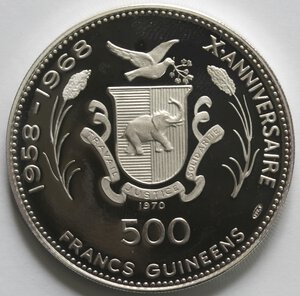 reverse: Guinea. 500 Franchi 1970. Cleopatra. Ag 999. 