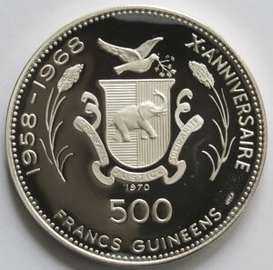 reverse: Guinea. 500 Franchi 1970. Nefertiti. Ag 999. 