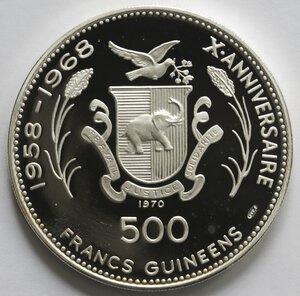 reverse: Guinea. 500 Franchi 1970. Tutankhamon. Ag 999. 