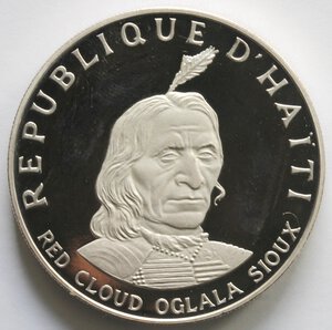 obverse: Haiti. Repubblica. 10 Gourdes 1971. Oglala Sioux Chief Red Cloud. Ag 999. 