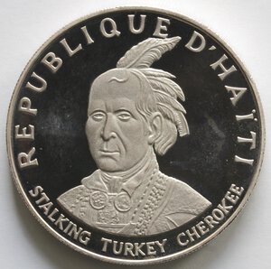 obverse: Haiti. Repubblica. 10 Gourdes 1971. Capo Cherokee Stalking Turkey. Ag 999. 