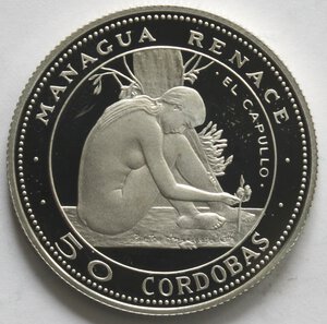 reverse: Nicaragua. 50 Cordobas 1975. Ag 925. 