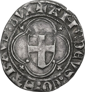 obverse: Amedeo VIII, Conte (1391-1416) - (1391-1398 reggenza di Bona di Borbone). Mezzo grosso chiablese IV tipo, Chambery e/o Nyon