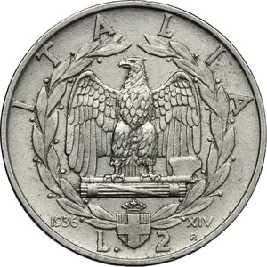 reverse: Vittorio Emanuele III (1900-1943). 2 lire 1936