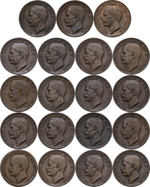 obverse: Vittorio Emanuele III (1900-1943). Serie completa di diciannove (19) monete da 5 centesimi spiga 1919-1937